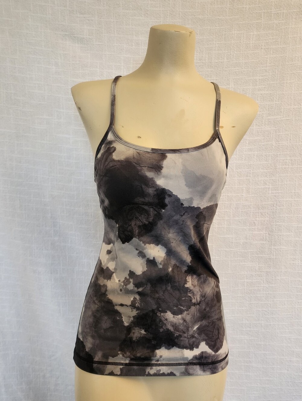 Lululemon W 4 Power Y Tank in White Coal Tie-Dye Marble Effect Racerback A459